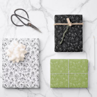 3 hojas de flores ASL - blanco, negro y verde