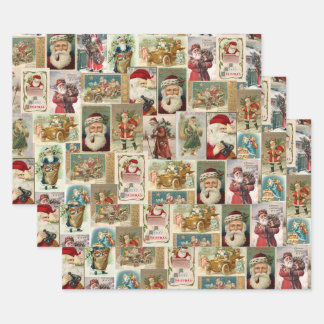 3 Hojas de papel de envolvimiento de Navidad antig