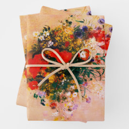 3 hojas de papel envuelto de flores de época