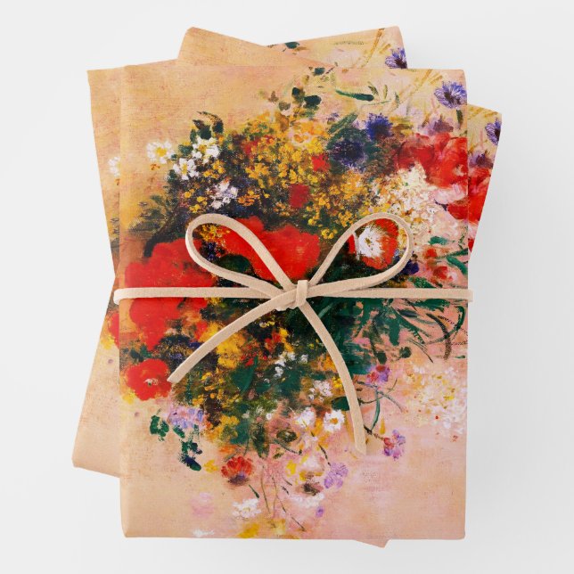 3 hojas de papel envuelto de flores de época (In situ)