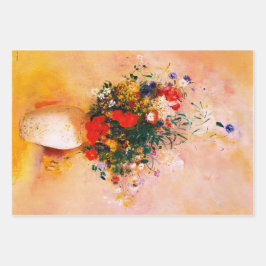 3 hojas de papel envuelto de flores de época