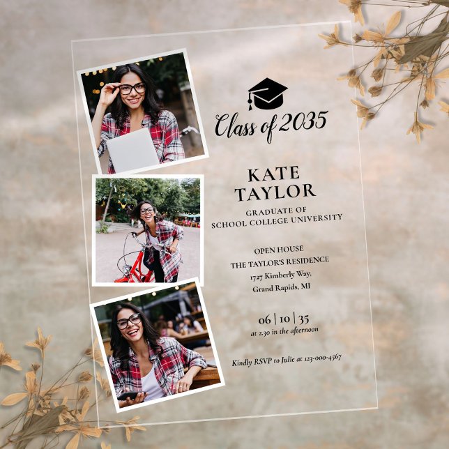 3 Invitación A La Fiesta De Graduación De Oro Y Ne (3 Photo Black And Gold Graduation Party Invitation)