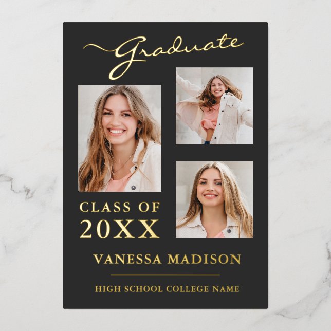 3 Invitación de grad gris con guión moderno (Anverso)