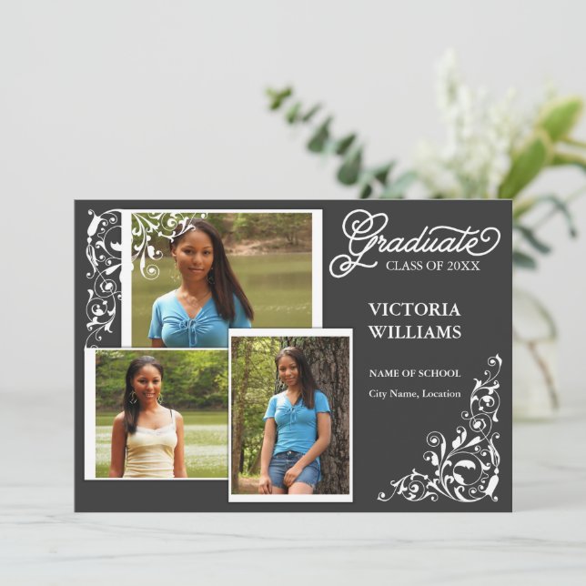 3 Invitación de Graduación de Fotos y Swirls (Anverso de pie)