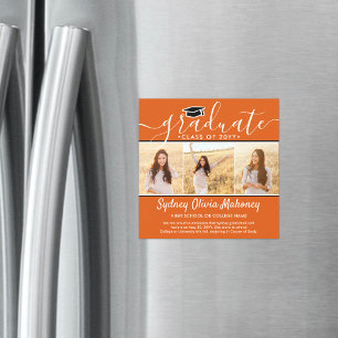 3 Invitación de graduación magnética de Naranja fo