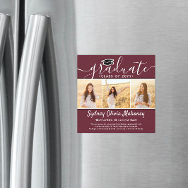 3 Invitación de Graduación Magnética Maroon Foto