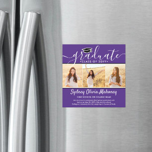3 Invitación de Graduación Magnética Púrpura