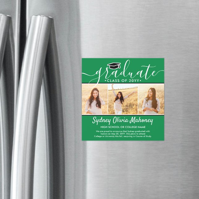 3 Invitación de Graduación Magnética Verde Foto (Subido por el creador)