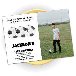 3 invitaciones de cumpleaños de Black White Soccer