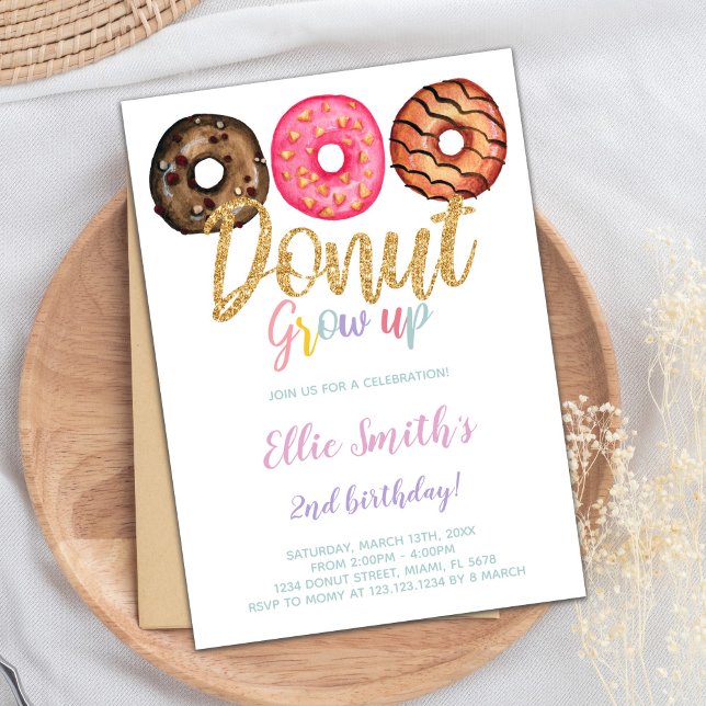 3 Invitaciones de cumpleaños de donut (3 Donut Birthday Invitations)