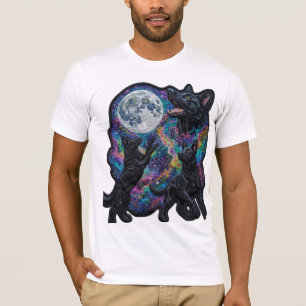 3 Luna de Perro Negro Bordado Camiseta Gráfica Est