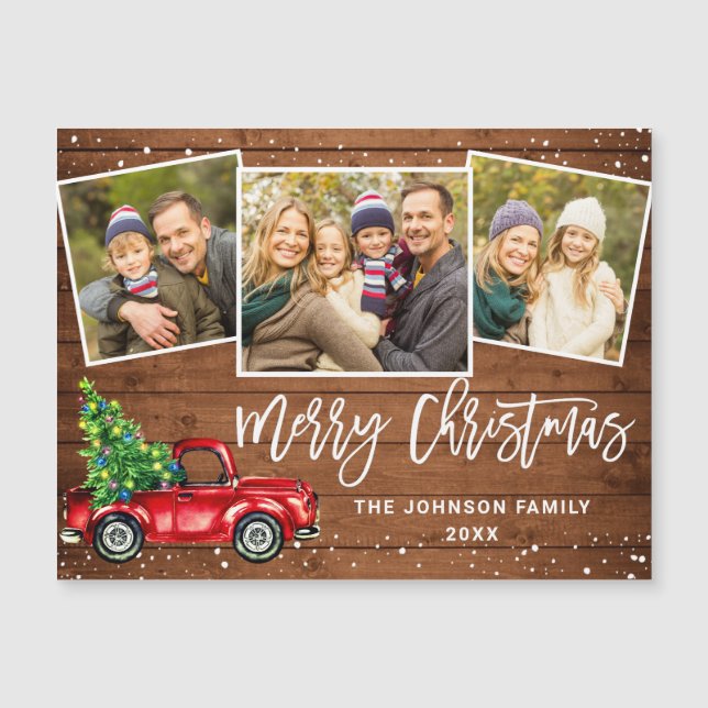 3 Navidades FOTOGRÁFICOS Red Truck Saludo Magnétic (Anverso)