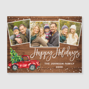3 Navidades FOTOGRÁFICOS Red Truck Saludo Magnétic