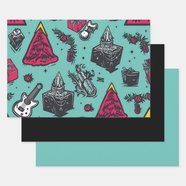 3 pc. Papel de envolver de calaveras de Rockin (Set)