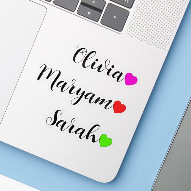 3 PCs - Nombre con Pegatinas Decales de Heart Viny (waterproof vinyl stickers
)