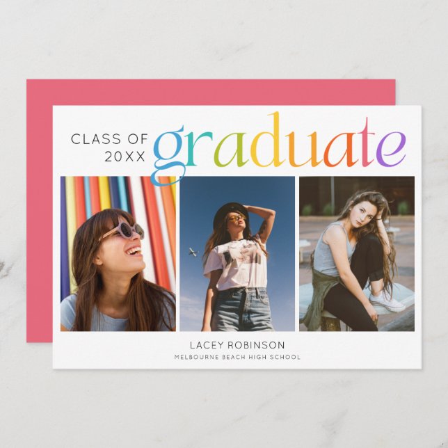 3 Photo Personalized Senior Graduation Announcemen (Anverso / Reverso)