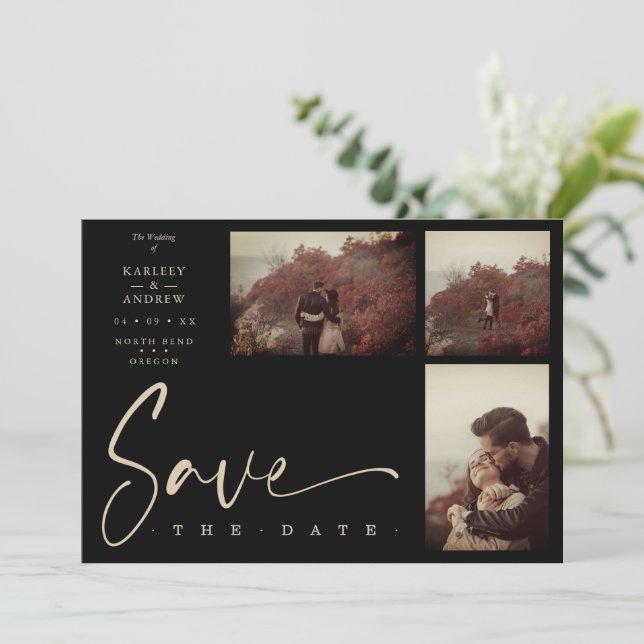 3 Photos Black Chic Trendy Collage Wedding Covid19 (Anverso de pie)