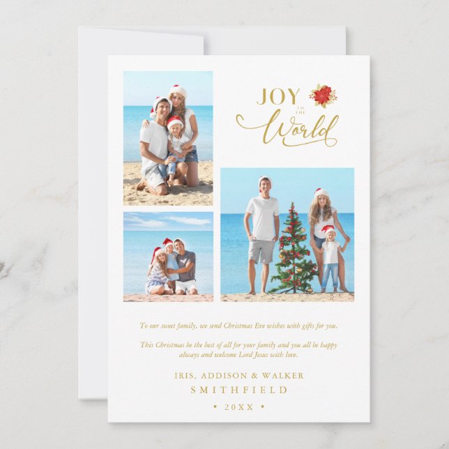 3 Photos Poinsettias Whimsical Joy to the World (Anverso)