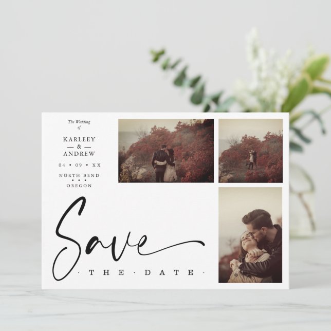 3 Photos White Chic Trendy Collage Wedding Covid19 (Anverso de pie)