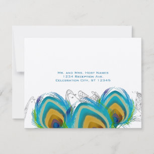 3 Plumas de Pavo Real Musicales Tarjeta de RSVP