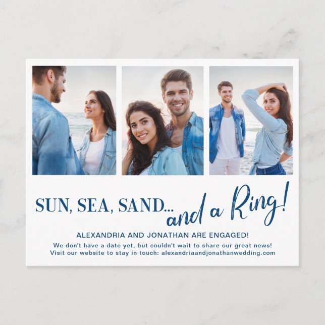 3 Postal de Invitación de Compromiso de Playa Foto (Anverso)