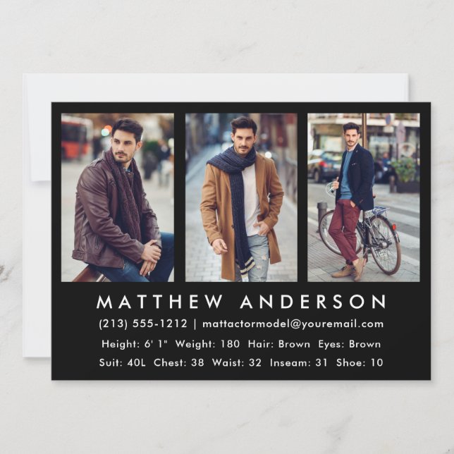 3 Tarjeta Comp Actor Modelo de Fotos Negro (Anverso)