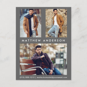 3 Tarjeta Comp Modelo de Actor Fotográfico Gris Po