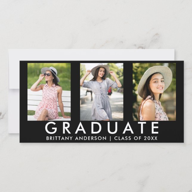 3 Tarjeta de Invitación Grad moderna de foto (Anverso)