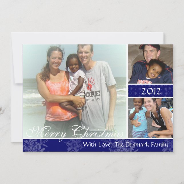 3 Tarjeta de Navidades de copos de nieve azul foto (Anverso)