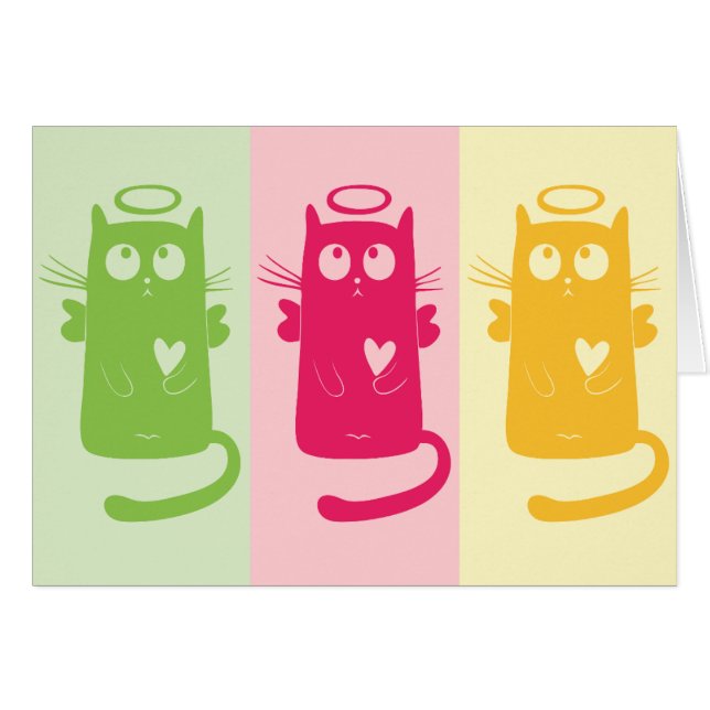 3 tarjetas de notas en blanco de gatos angelicales (Anverso (Horizontal))