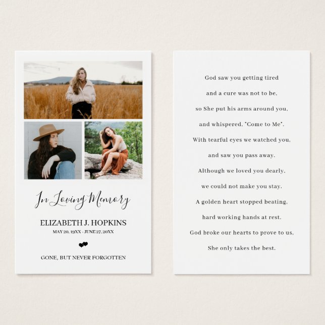 3 Tarjetas de plegarias conmemorativas en funeral  (Anverso y reverso)