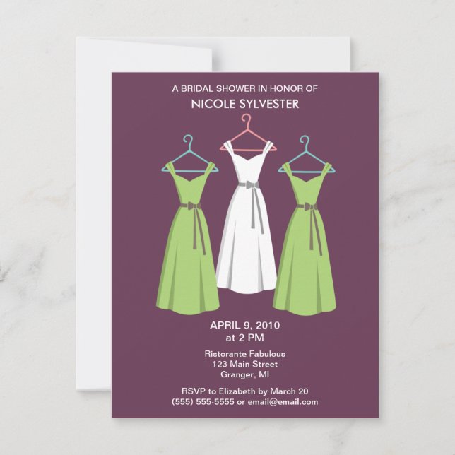 3 Vestidos Bridal Shower Invitaciones - Vino (Anverso)
