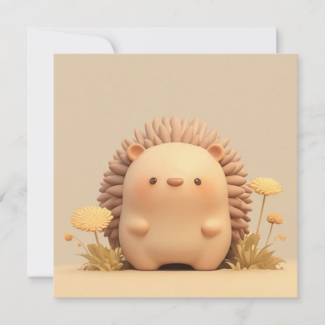 3D Clay Porcupine in Yellow Floral Field Postcard (Anverso)
