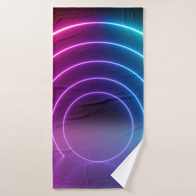 3d, líneas brillantes, túnel, luces de neón, red v (Toalla de baño)