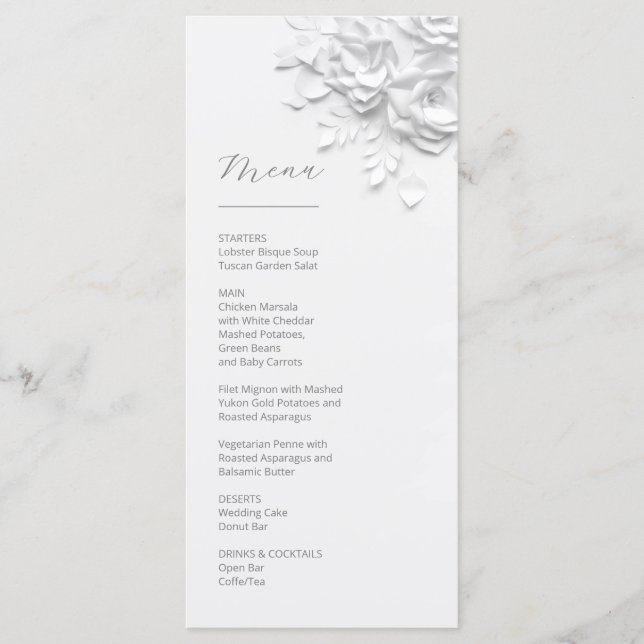3D Paper Cut White Roses Menu (Anverso)