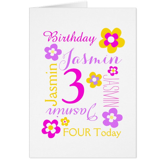 3rd birthday flower custom graphic purple pink (Frente)