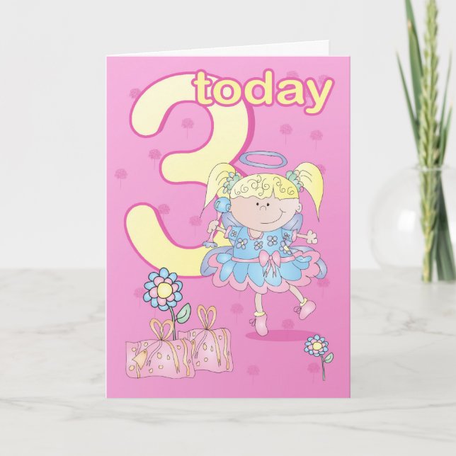 3ro ángel del pastel de la tarjeta de cumpleaños (Anverso)
