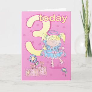 3ro ángel del pastel de la tarjeta de cumpleaños