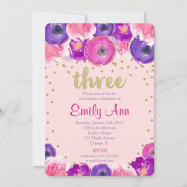 3ro chica de la invitación del cumpleaños, oro (Anverso)
