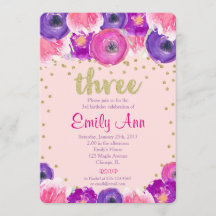 3ro chica de la invitación del cumpleaños, oro