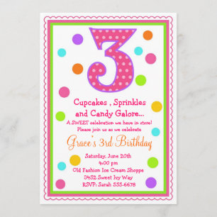 3ro invitación del cumpleaños de la sorpresa dulce