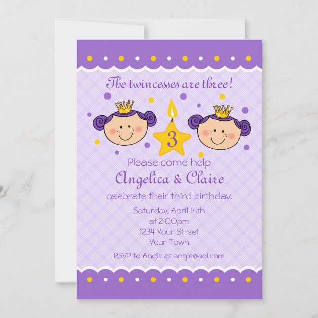 3ro Invitación del fiesta de Twincess del (Anverso)