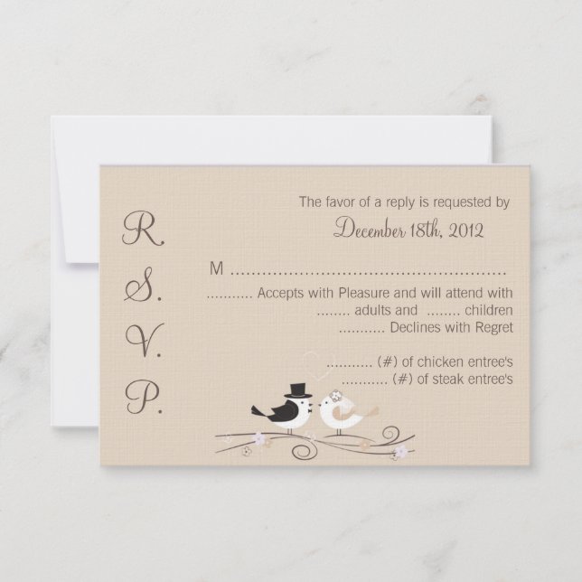 3x5 R.S.V.P. Tarjeta de respuesta Boda Birds Bride (Anverso)