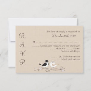 3x5 R.S.V.P. Tarjeta de respuesta Boda Birds Bride