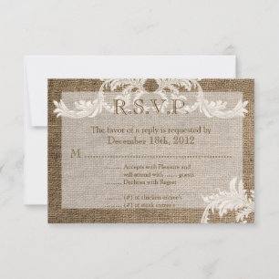 3x5 R.S.V.P Tarjeta de respuesta Burlap Lace Count