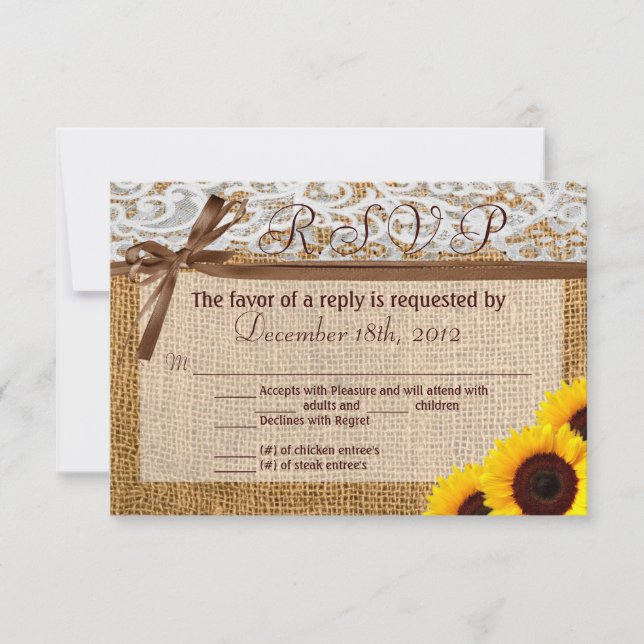 3x5 R.S.V.P Tarjeta de respuesta Girasol Lace Burl (Anverso)