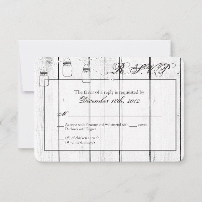 3x5 R.S.V.P Tarjeta de respuesta Mason Jar String  (Anverso)