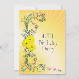 40ª fiesta de cumpleaños Invitación con flor amari