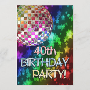 40ª invitación con estrellas de disco y arco iris