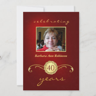 40ª Invitaciones de cumpleaños - Monograma rojo y 